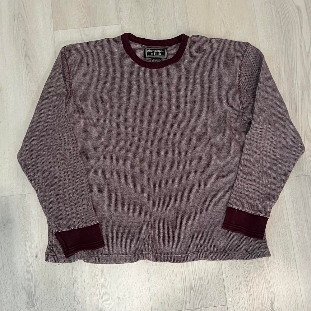 Vintage 90s Abercrombie & Fitch burgundy and gray cotton thermal long sleeve